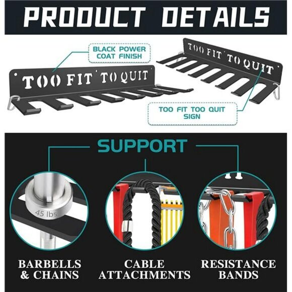 Black-coating 8 Prongs Hook Heavy-gauge Wall-mounted Home Gym Organizer - Picture 6 of 7